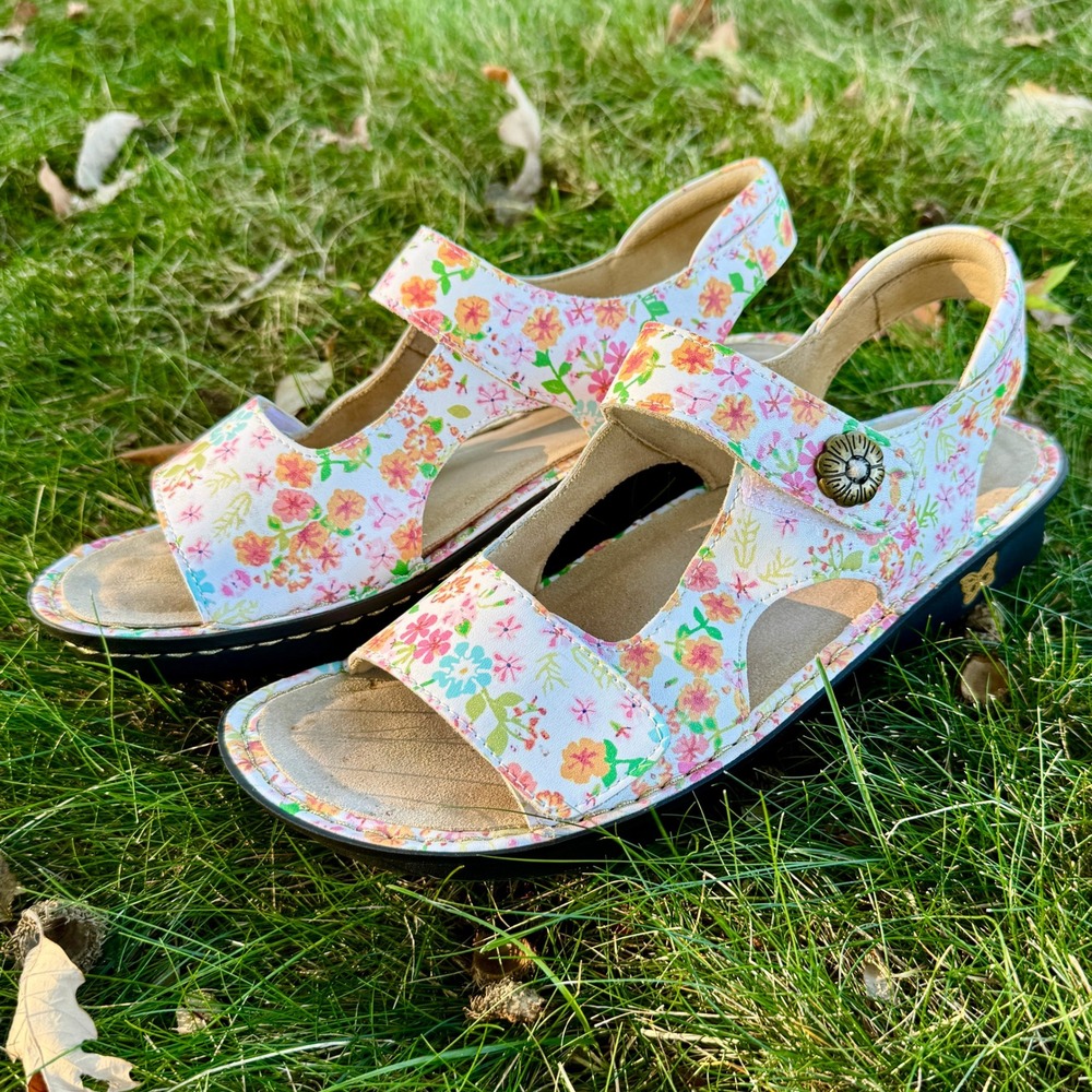 Alegria Vallie Floral Leather Sandals EU 41 US 10.5 White Comfort Cottage Walk